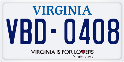 VA license plate VBD0408