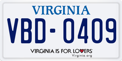 VA license plate VBD0409