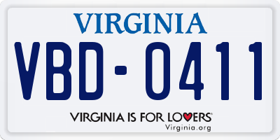 VA license plate VBD0411