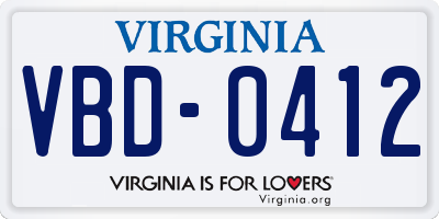 VA license plate VBD0412
