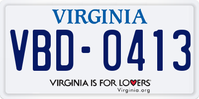 VA license plate VBD0413