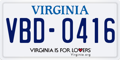 VA license plate VBD0416