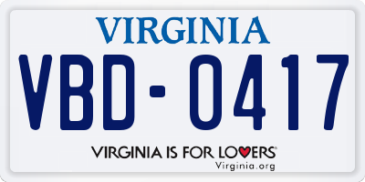 VA license plate VBD0417