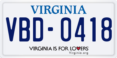 VA license plate VBD0418