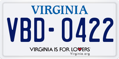 VA license plate VBD0422