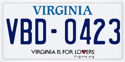 VA license plate VBD0423