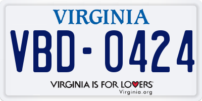 VA license plate VBD0424