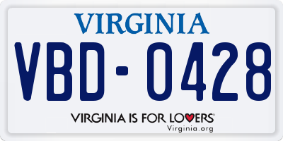 VA license plate VBD0428