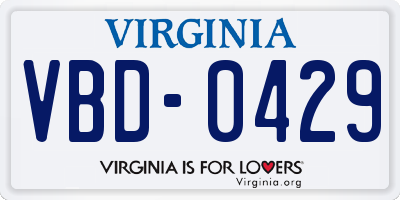 VA license plate VBD0429