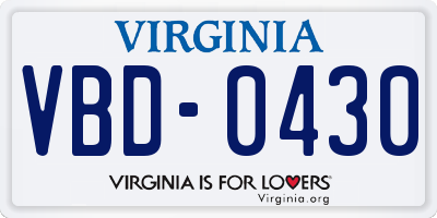 VA license plate VBD0430