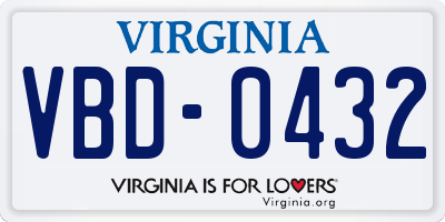 VA license plate VBD0432