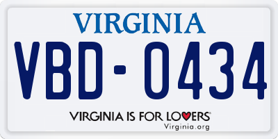 VA license plate VBD0434