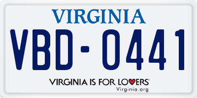 VA license plate VBD0441