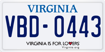 VA license plate VBD0443