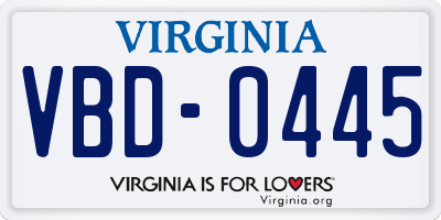 VA license plate VBD0445