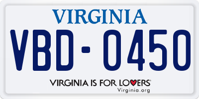 VA license plate VBD0450