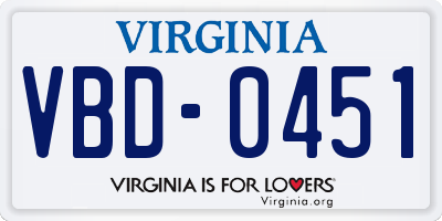 VA license plate VBD0451