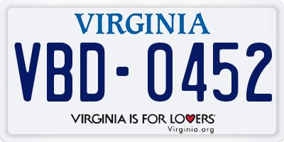 VA license plate VBD0452