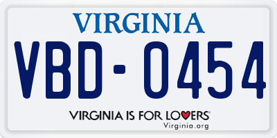 VA license plate VBD0454