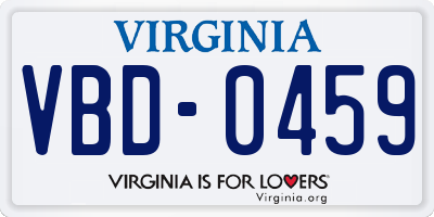 VA license plate VBD0459