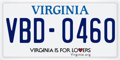VA license plate VBD0460