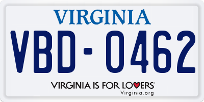 VA license plate VBD0462