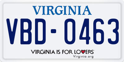 VA license plate VBD0463