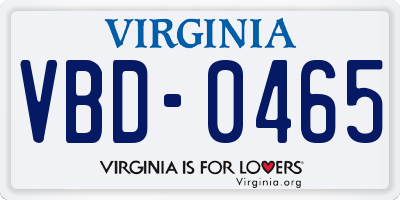 VA license plate VBD0465