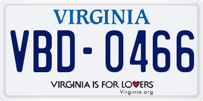 VA license plate VBD0466