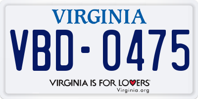VA license plate VBD0475