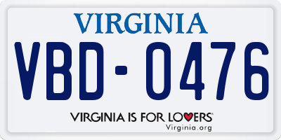 VA license plate VBD0476