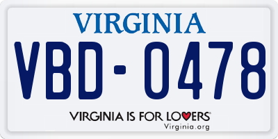 VA license plate VBD0478
