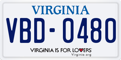 VA license plate VBD0480