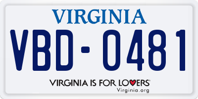 VA license plate VBD0481
