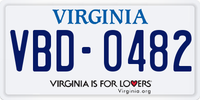 VA license plate VBD0482