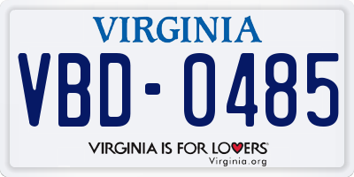 VA license plate VBD0485