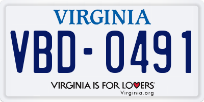 VA license plate VBD0491