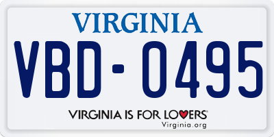 VA license plate VBD0495