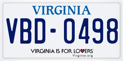 VA license plate VBD0498