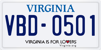 VA license plate VBD0501