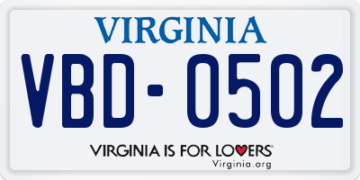 VA license plate VBD0502