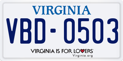 VA license plate VBD0503