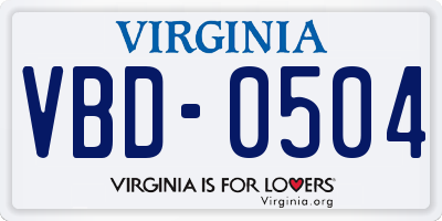 VA license plate VBD0504