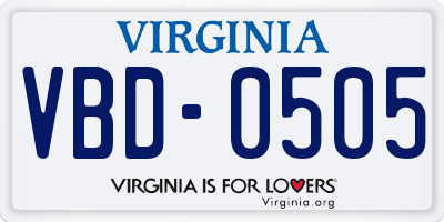 VA license plate VBD0505