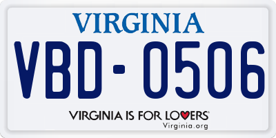 VA license plate VBD0506