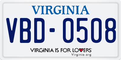 VA license plate VBD0508