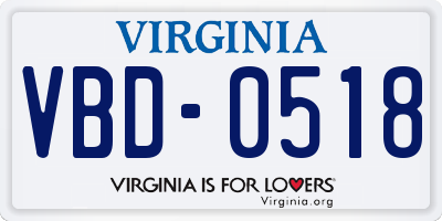 VA license plate VBD0518