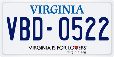 VA license plate VBD0522