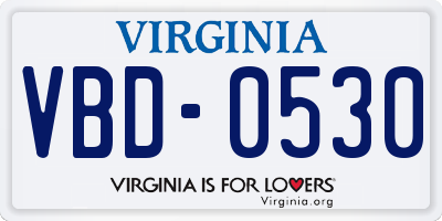 VA license plate VBD0530