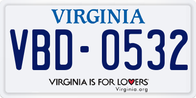 VA license plate VBD0532